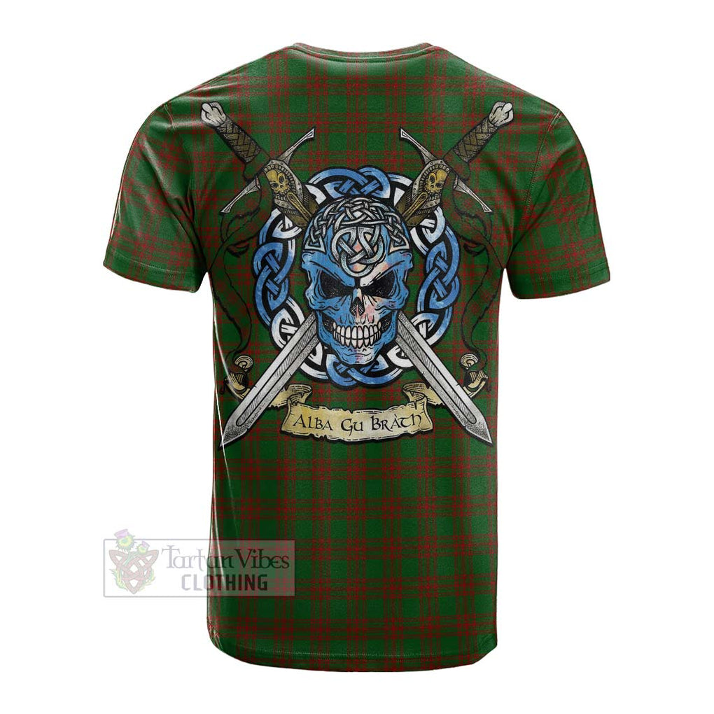 Menzies Tartan Cotton T-shirt with Family Crest Celtic Skull Style Men's Shirt - Tartan Vibes Clothing
