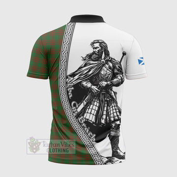 Menzies Tartan Clan Crest Zipper Polo Shirt with Highlander Warrior Celtic Style - Tartan Vibes Clothing