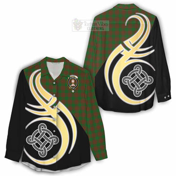 Tartan Vibes Clothing Menzies Tartan Women's Casual Shirt with Family Crest and Celtic Symbol Style