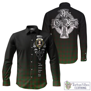 Menzies Tartan Long Sleeve Button Up Featuring Alba Gu Brath Family Crest Celtic Inspired - Tartan Vibes Clothing