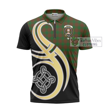 Menzies Tartan Zipper Polo Shirt with Family Crest and Celtic Symbol Style - Tartan Vibes Clothing