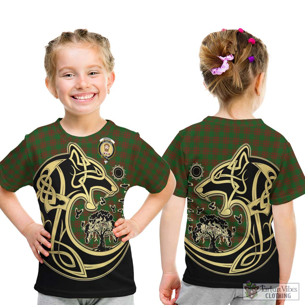 Menzies Tartan Kid T-Shirt with Family Crest Celtic Wolf Style - Tartan Vibes Clothing