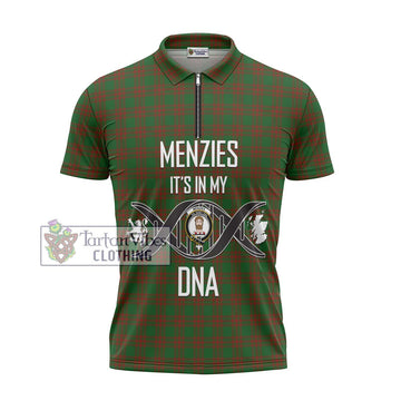 Menzies Tartan Zipper Polo Shirt with Family Crest DNA In Me Style - Tartan Vibes Clothing