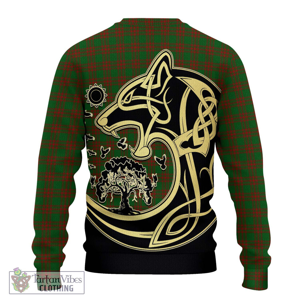 Menzies Tartan Ugly Sweater with Family Crest Celtic Wolf Style - Tartan Vibes Clothing