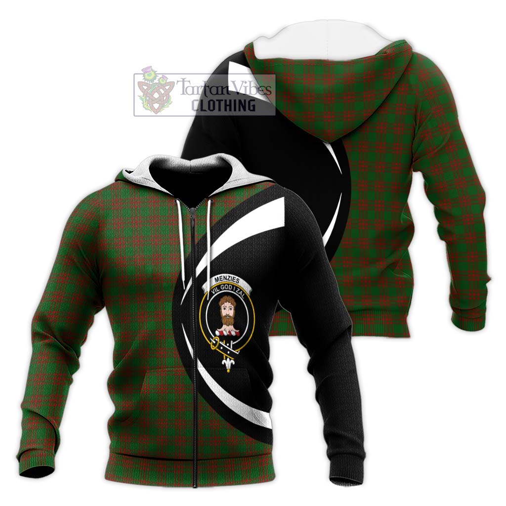 Menzies Tartan Knitted Hoodie with Family Crest Circle Style Unisex Knitted Zip Hoodie - Tartan Vibes Clothing