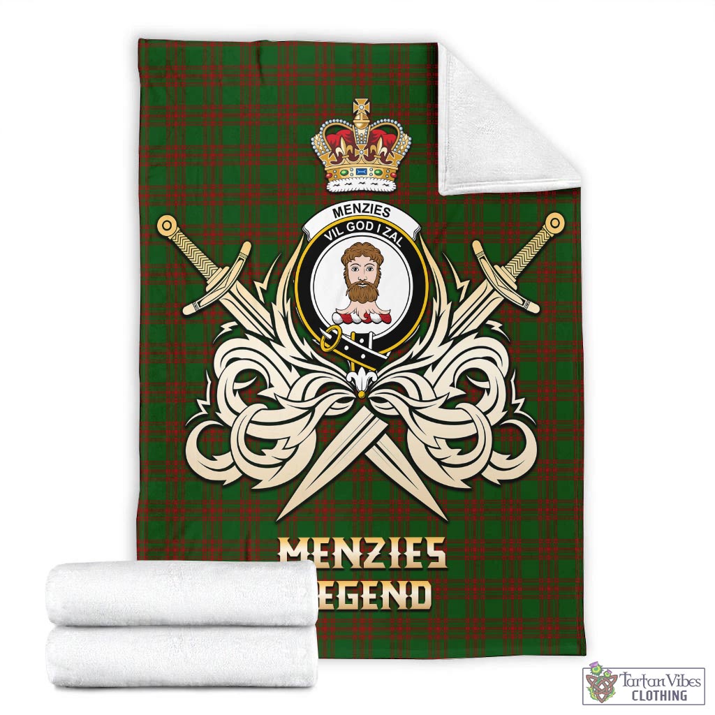 Tartan Vibes Clothing Menzies Tartan Blanket with Clan Crest and the Golden Sword of Courageous Legacy