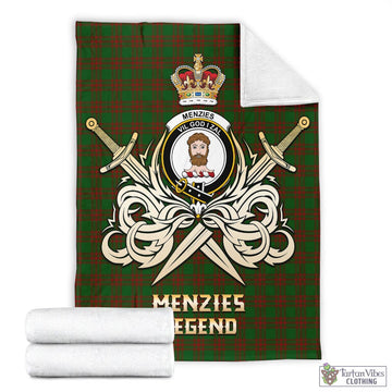 Menzies Tartan Blanket with Clan Crest and the Golden Sword of Courageous Legacy