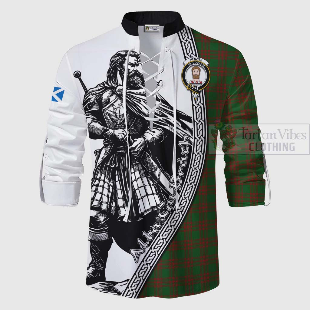 Menzies Tartan Clan Crest Ghillie Kilt Shirt with Highlander Warrior Celtic Style - Tartan Vibes Clothing