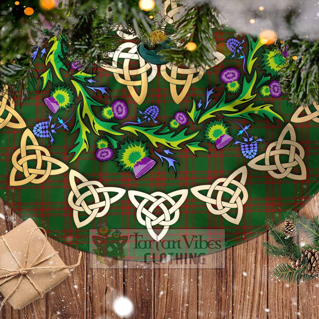 Tartan Vibes Clothing Menzies Tartan Christmas Tree Skirt with Thistle Celtic Knot Style