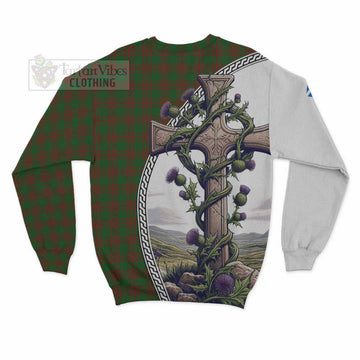 Menzies Tartan Sweatshirt with Family Crest and St. Andrew's Cross Accented by Thistle Vines