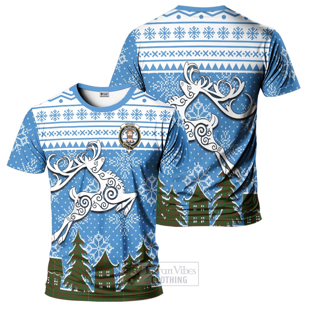 Menzies Clan Christmas T-Shirt Celtic Reindeer Style - Tartan Vibes Clothing