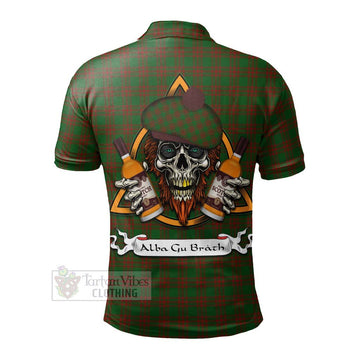 Menzies Tartan Polo Shirt with Family Crest and Bearded Skull Holding Bottles of Whiskey - Tartan Vibes Clothing