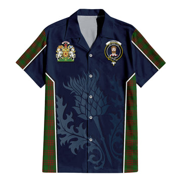 Menzies Tartan Short Sleeve Button Up Shirt with Family Crest and Scottish Thistle Vibes Sport Style