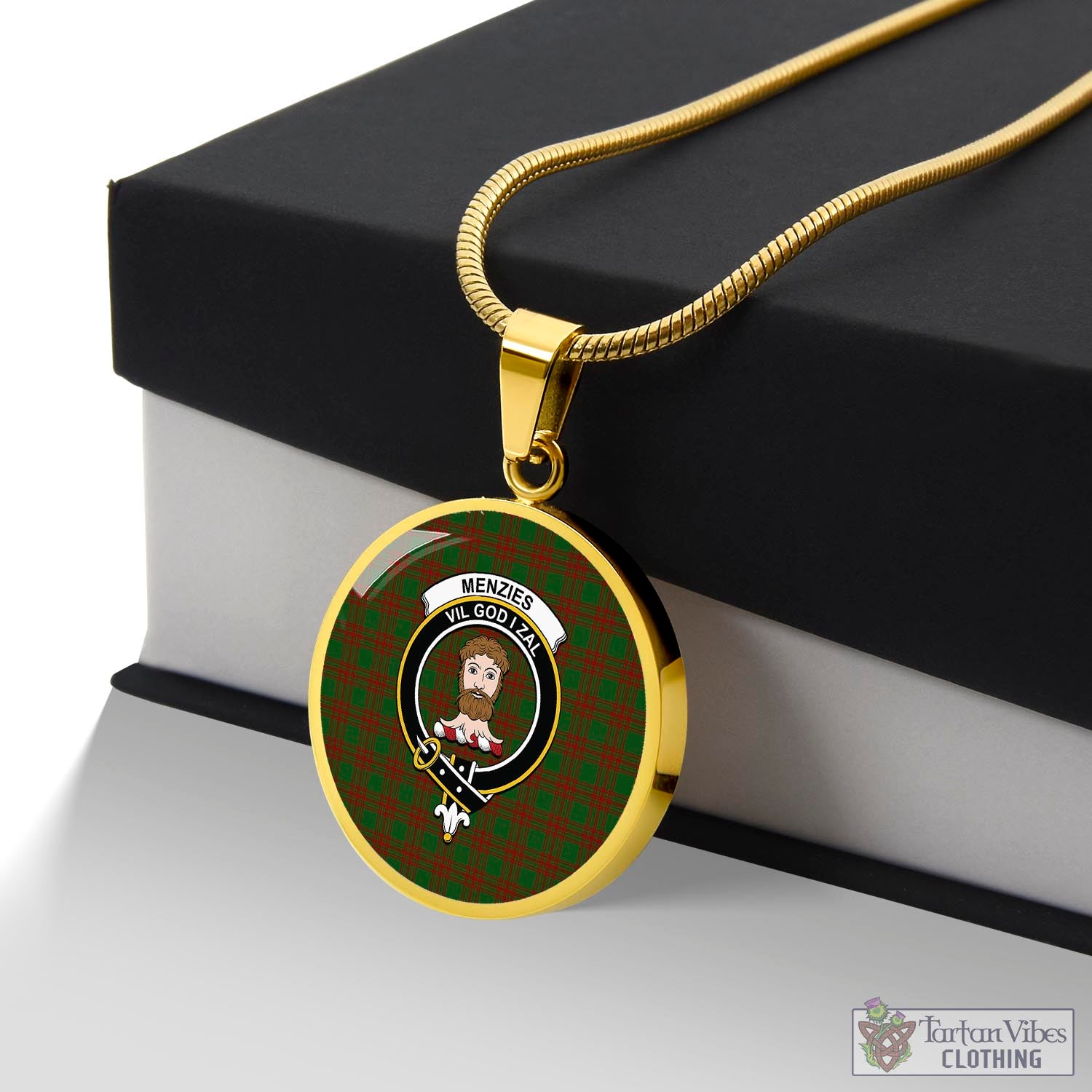 Menzies Tartan Circle Necklace with Family Crest Luxury Necklace (Gold) No - Tartan Vibes Clothing
