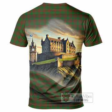 Menzies Tartan Family Crest T-Shirt with Scottish Ancient Castle Style