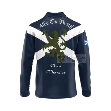 Menzies Tartan Lion Rampant Long Sleeve Polo Shirt Proudly Display Your Heritage with Alba Gu Brath and Clan Name - Tartan Vibes Clothing