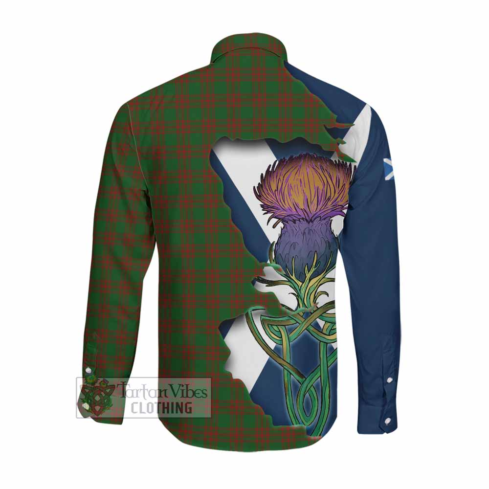 Menzies Tartan Family Crest Long Sleeve Button Shirt Scottish Thistle Celtic Inspired Men's Shirt - Tartan Vibes Clothing