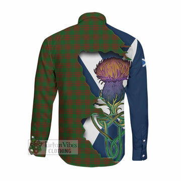 Menzies Tartan Family Crest Long Sleeve Button Shirt Scottish Thistle Celtic Inspired