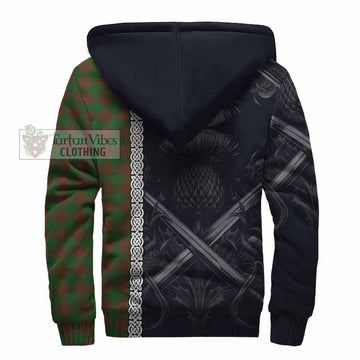 Menzies Tartan Sherpa Hoodie with Family Crest Cross Sword Thistle Celtic Vibes