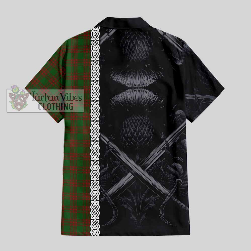 Menzies Tartan Hawaiian Shirt with Family Crest Cross Sword Thistle Celtic Vibes - Tartan Vibes Clothing