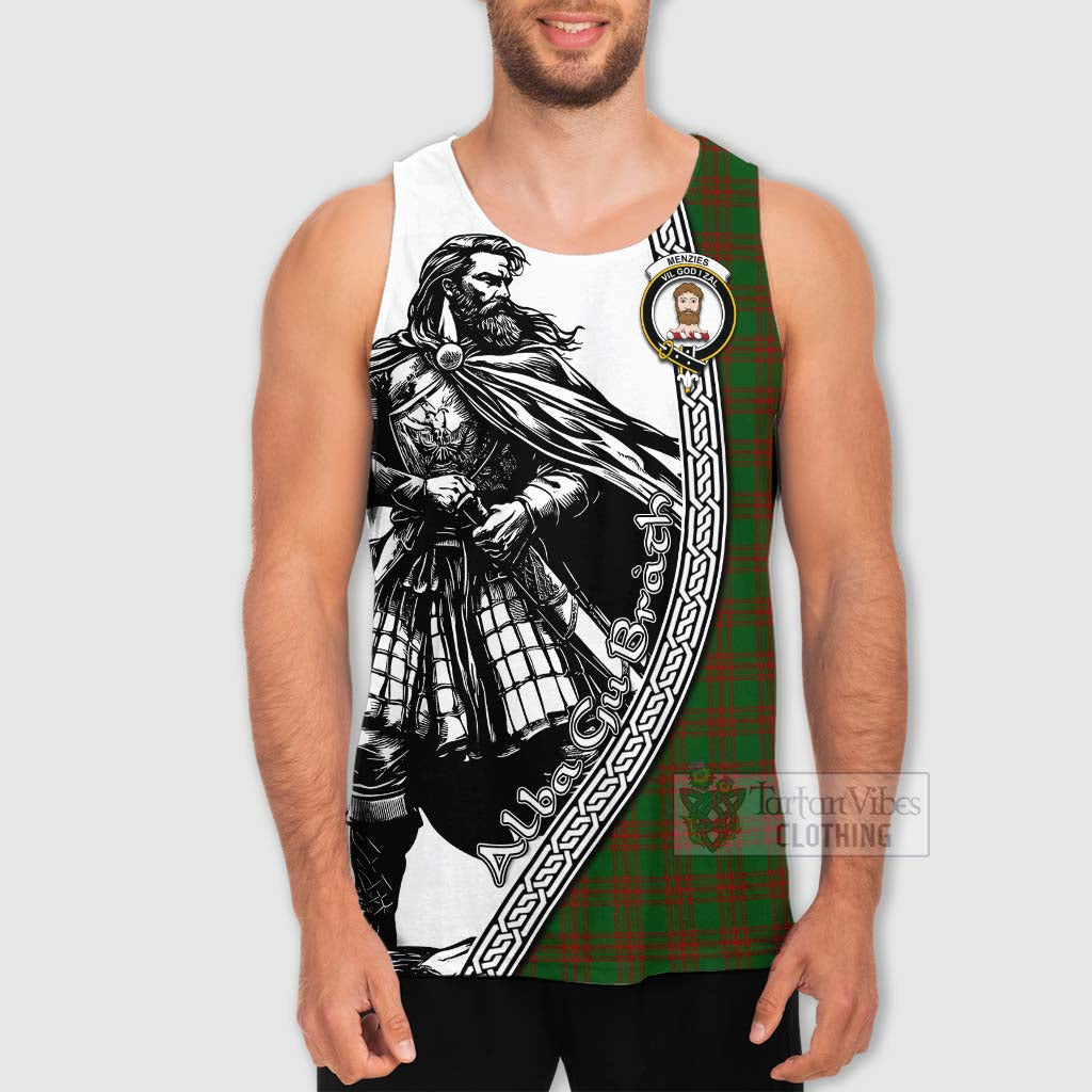 Tartan Vibes Clothing Menzies Tartan Clan Crest Men's Tank Top with Highlander Warrior Celtic Style