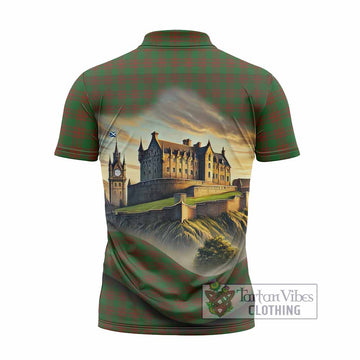 Menzies Tartan Family Crest Zipper Polo Shirt with Scottish Ancient Castle Style - Tartan Vibes Clothing