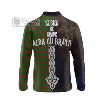 Menzies Tartan Family Crest Long Sleeve Polo Shirt Alba Gu Brath Be Brave Lion Ancient Style - Tartan Vibes Clothing