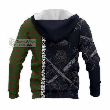 Menzies Tartan Knitted Hoodie with Family Crest Cross Sword Thistle Celtic Vibes