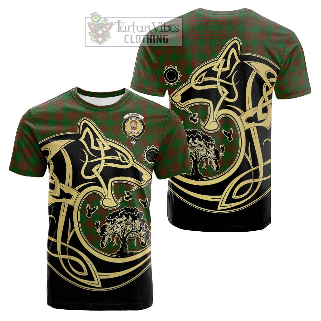 Menzies Tartan Cotton T-shirt with Family Crest Celtic Wolf Style Kid's Shirt - Tartan Vibes Clothing