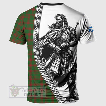 Menzies Tartan Clan Crest T-Shirt with Highlander Warrior Celtic Style - Tartan Vibes Clothing