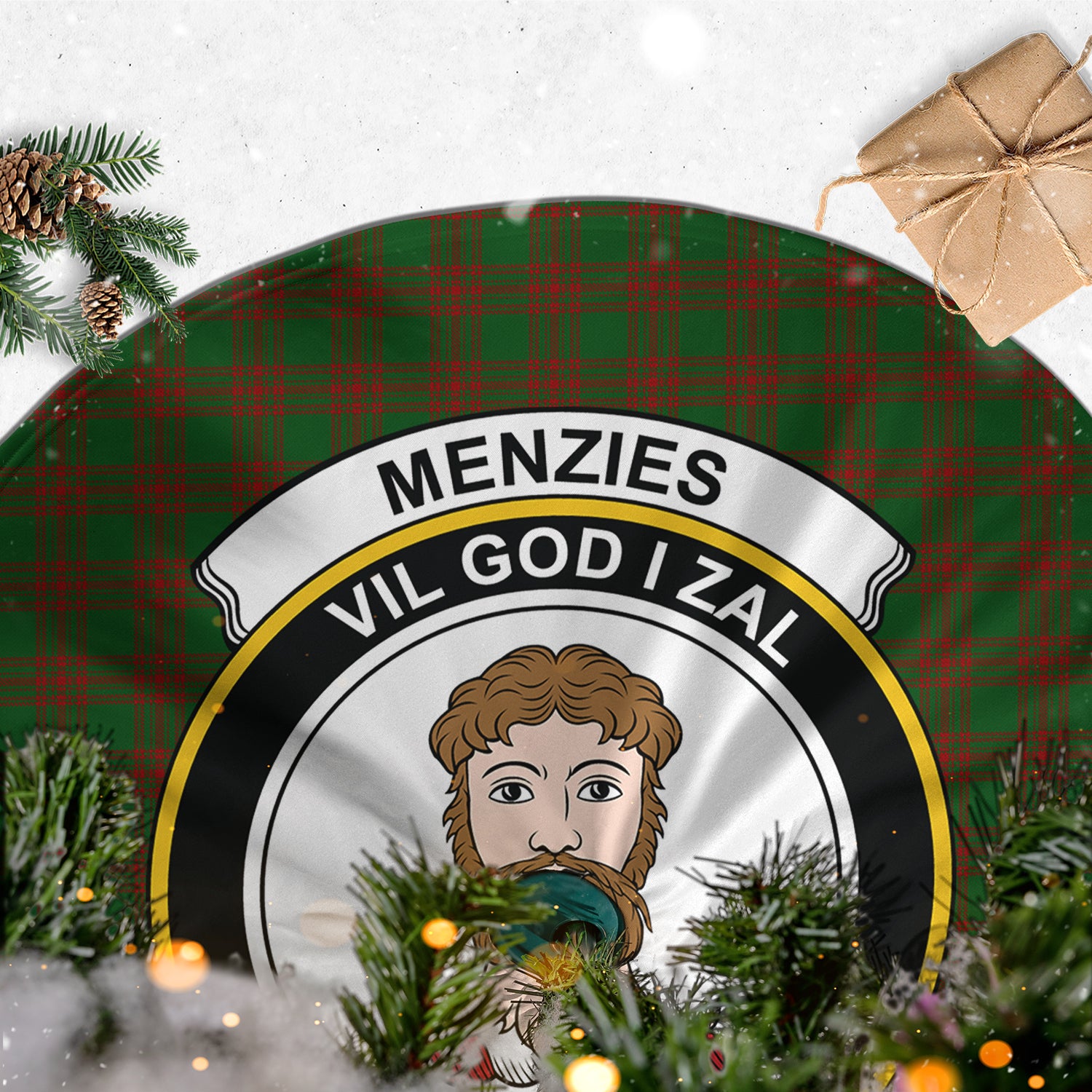 Menzies Tartan Christmas Tree Skirt with Family Crest - Tartan Vibes Clothing