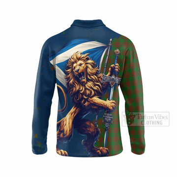 Menzies Tartan Family Crest Long Sleeve Polo Shirt with Scottish Majestic Lion - Tartan Vibes Clothing