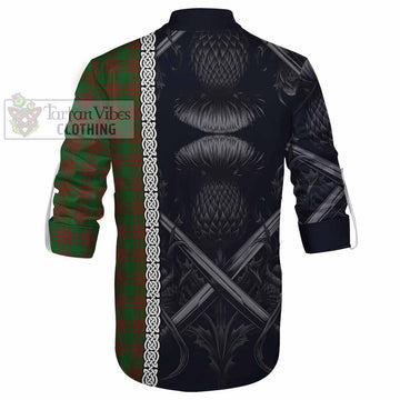 Menzies Tartan Ghillie Kilt Shirt with Family Crest Cross Sword Thistle Celtic Vibes - Tartan Vibes Clothing