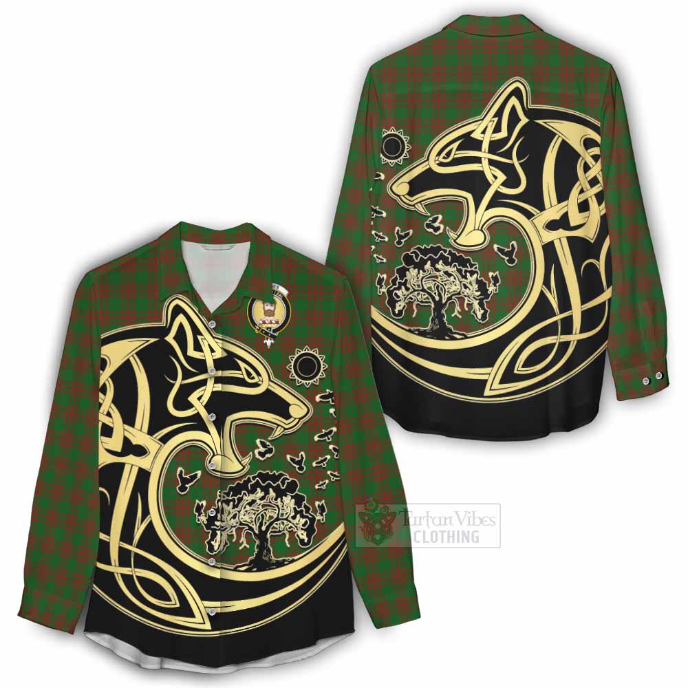 Menzies Tartan Women's Casual Shirt with Family Crest Celtic Wolf Style - Tartan Vibes Clothing