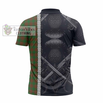 Menzies Tartan Zipper Polo Shirt with Family Crest Cross Sword Thistle Celtic Vibes - Tartan Vibes Clothing