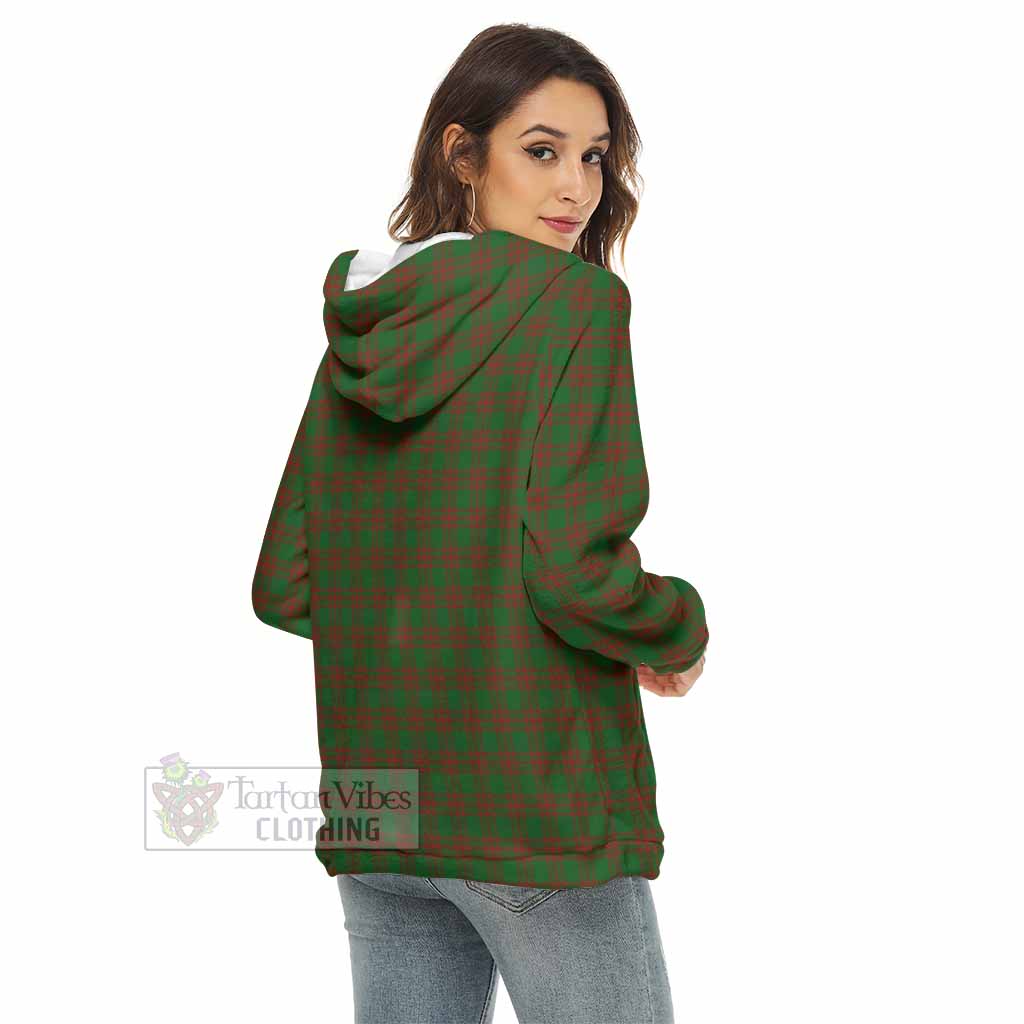 Menzies Tartan Women's Borg Fleece Hoodie with Half Zip with Family Crest - Tartan Vibes Clothing