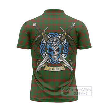 Menzies Tartan Zipper Polo Shirt with Family Crest Celtic Skull Style - Tartan Vibes Clothing