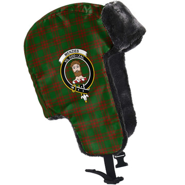 Menzies Tartan Winter Trapper Hat with Family Crest