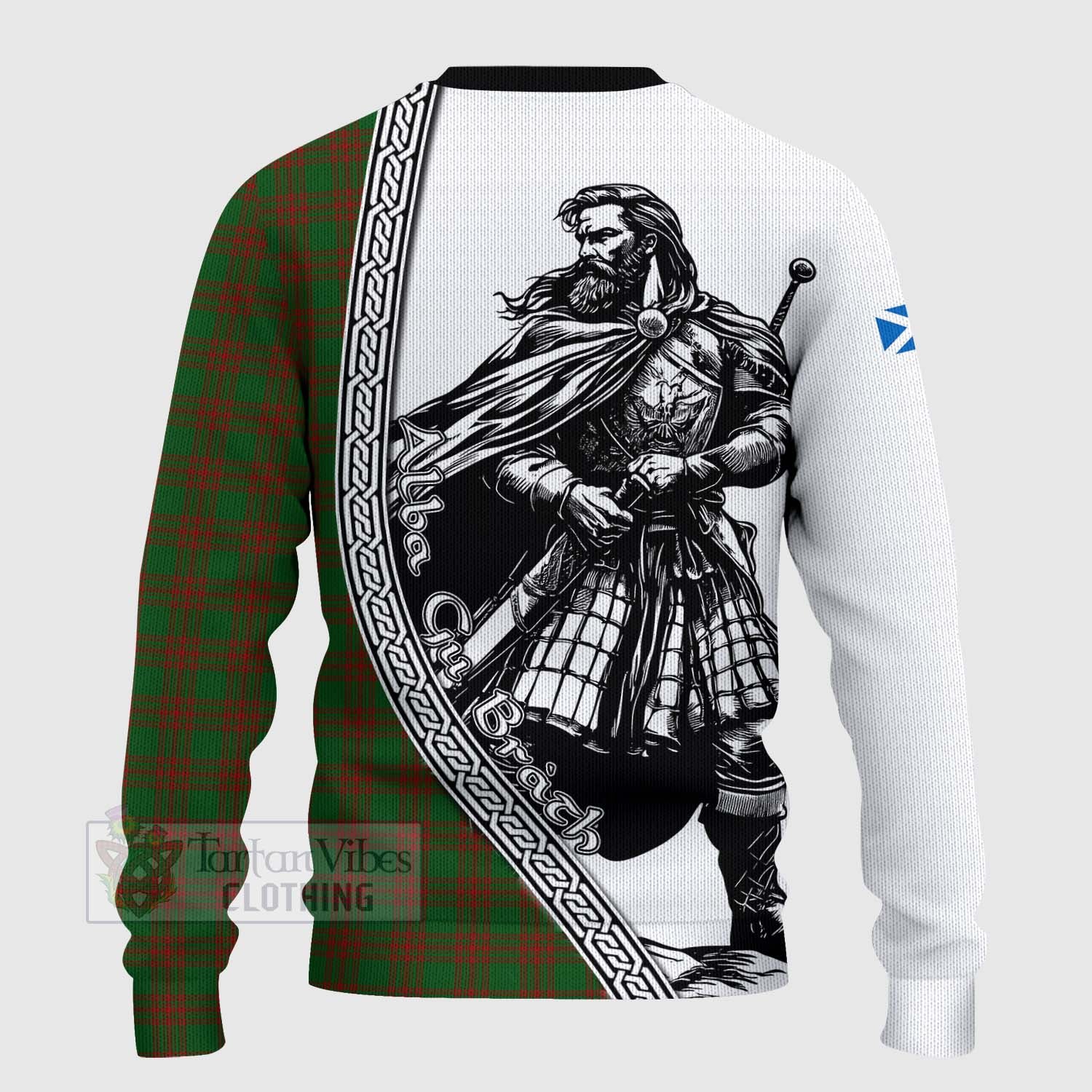Menzies Tartan Clan Crest Knitted Sweater with Highlander Warrior Celtic Style - Tartan Vibes Clothing