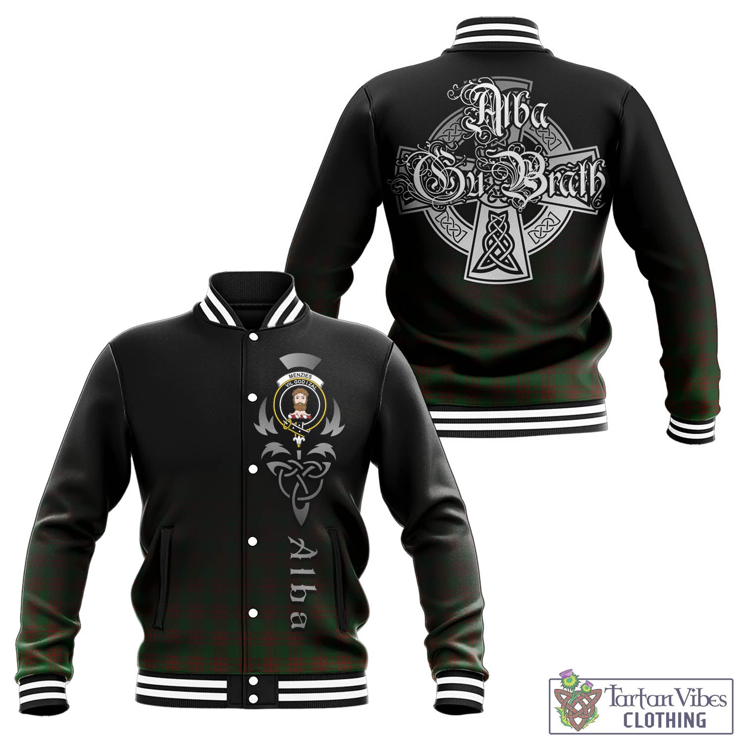 Menzies Tartan Baseball Jacket Featuring Alba Gu Brath Family Crest Celtic Inspired - Tartan Vibes Clothing