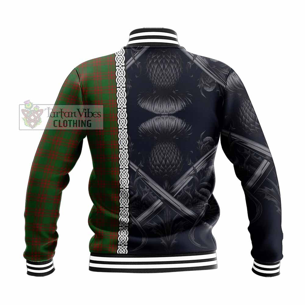 Menzies Tartan Baseball Jacket with Family Crest Cross Sword Thistle Celtic Vibes - Tartan Vibes Clothing
