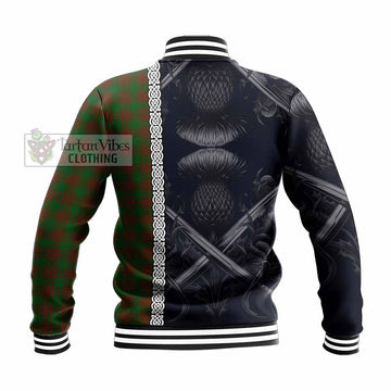 Menzies Tartan Baseball Jacket with Family Crest Cross Sword Thistle Celtic Vibes - Tartan Vibes Clothing