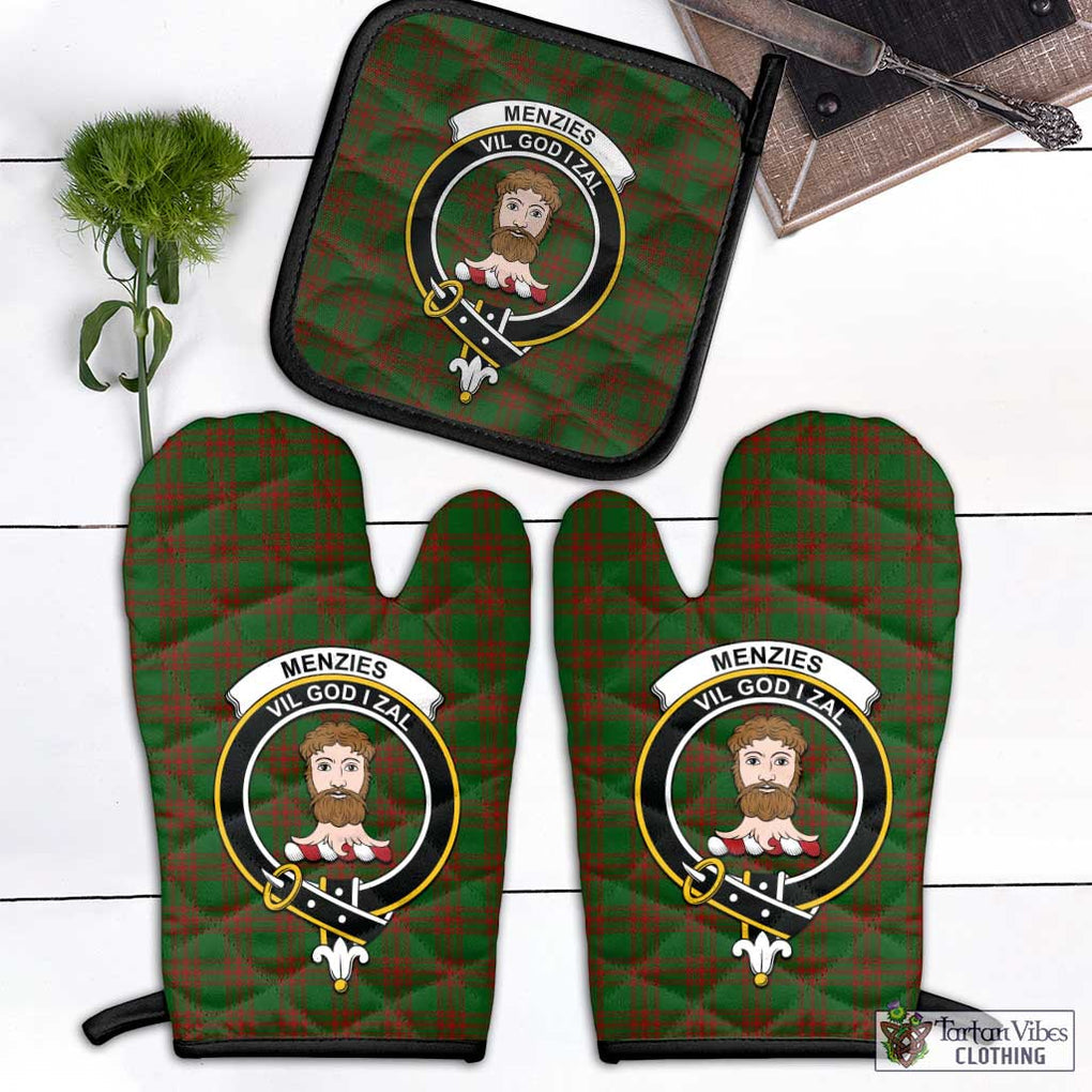 Menzies Tartan Combo Oven Mitt & Pot-Holder with Family Crest Black - Tartan Vibes Clothing