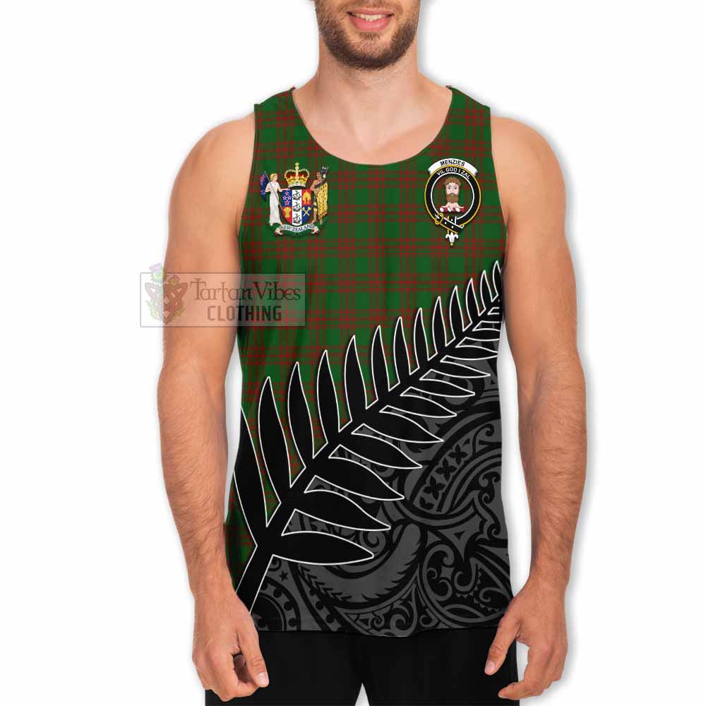 Tartan Vibes Clothing Menzies Crest Tartan Men's Tank Top with New Zealand Silver Fern Half Style