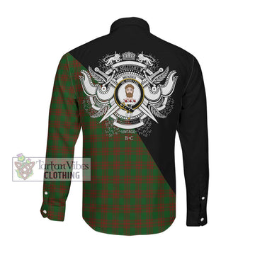 Menzies Tartan Long Sleeve Button Shirt with Family Crest and Military Logo Style Men's Shirt - Tartanvibesclothing Shop