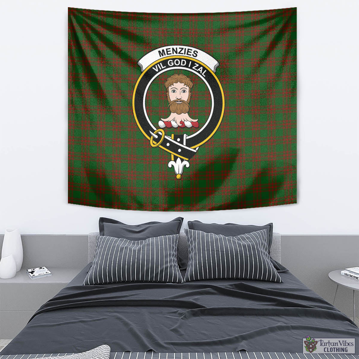 Tartan Vibes Clothing Menzies Tartan Tapestry Wall Hanging and Home Decor for Room with Family Crest