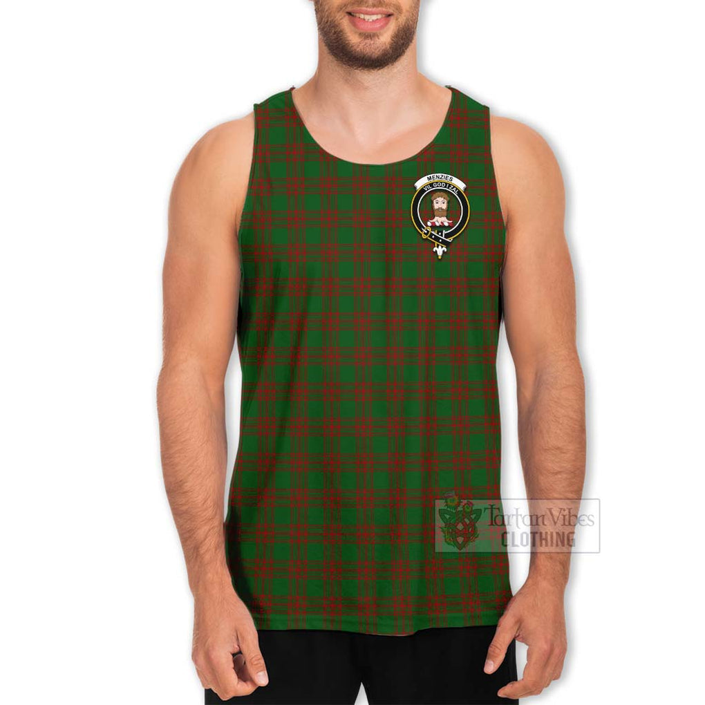 Tartan Vibes Clothing Menzies Tartan Men's Tank Top with Family Crest Celtic Skull Style