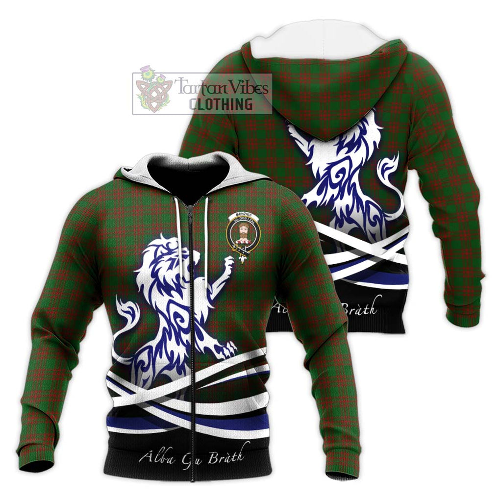 Menzies Tartan Knitted Hoodie with Alba Gu Brath Regal Lion Emblem Unisex Knitted Zip Hoodie - Tartan Vibes Clothing