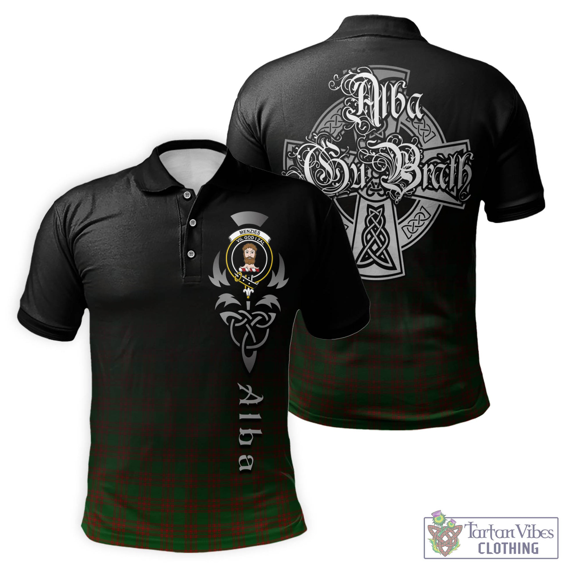 Menzies Tartan Polo Shirt Featuring Alba Gu Brath Family Crest Celtic Inspired - Tartan Vibes Clothing
