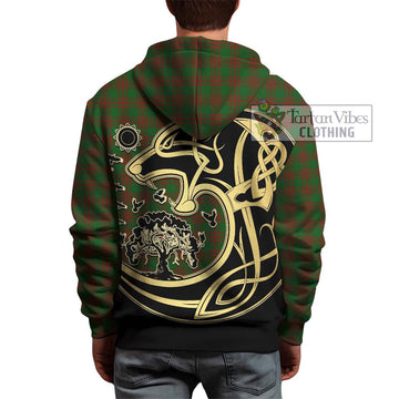 Menzies Tartan Hoodie with Family Crest Celtic Wolf Style - Tartan Vibes Clothing